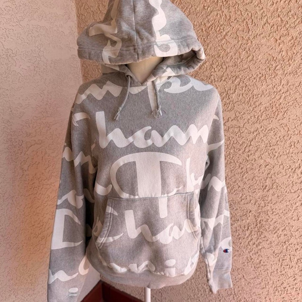 Champion reverse weave grey hoodie with white logo
